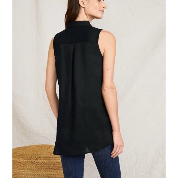 Garnett Hill Easy Linen Button-Down Tunic Tank Top Women’s Sz 4 Black - Picture 2 of 7